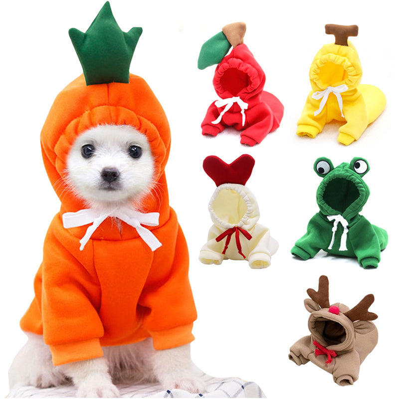 Cute Fruit Dog Hoodie – Warm Winter Fleece Clothes for Small Dogs